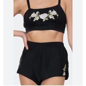 NWT Rya Collection Magnolia Bralette Set Short Pajamas Stretch Black Women's M